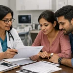 Doctor reviewing Fertility Clinic Hospital Registration documents