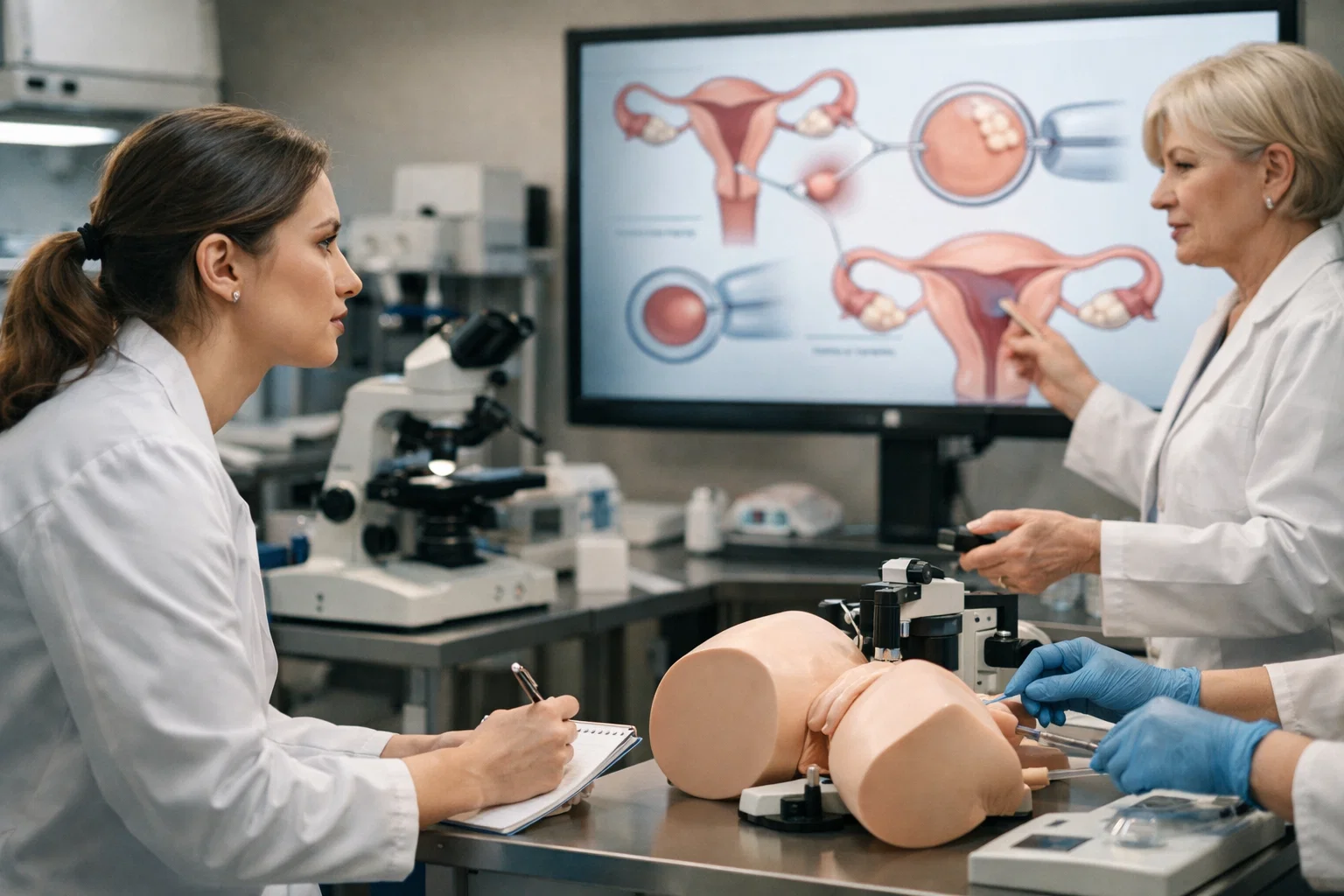 Gynecologist undergoing fertility training for clinic registration