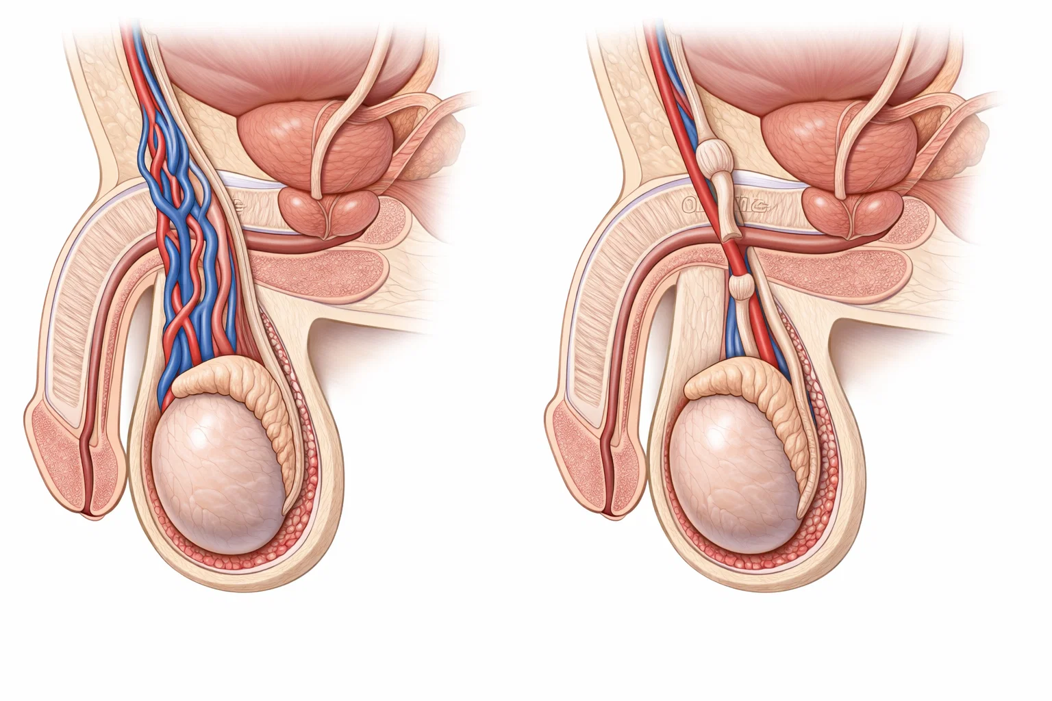 Diagram showing anatomical Male Infertility Causes including varicocele and duct obstruction