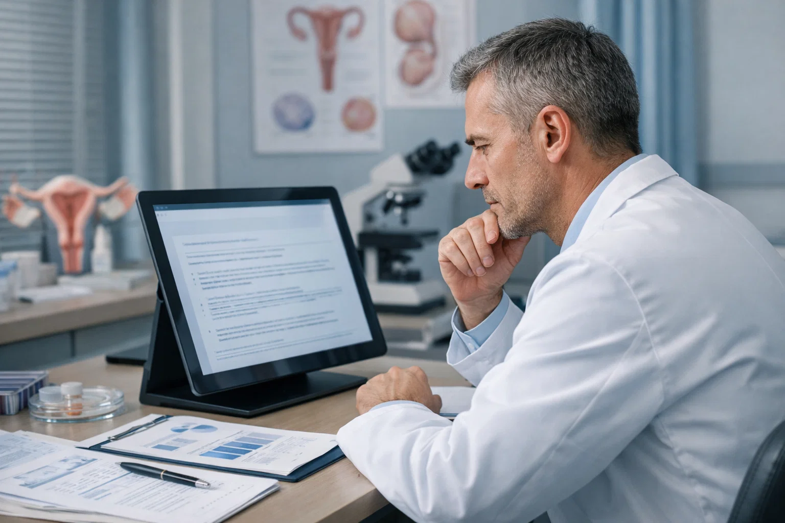 Gynecologist reviewing ART Act guidelines for treating Male Infertility Causes